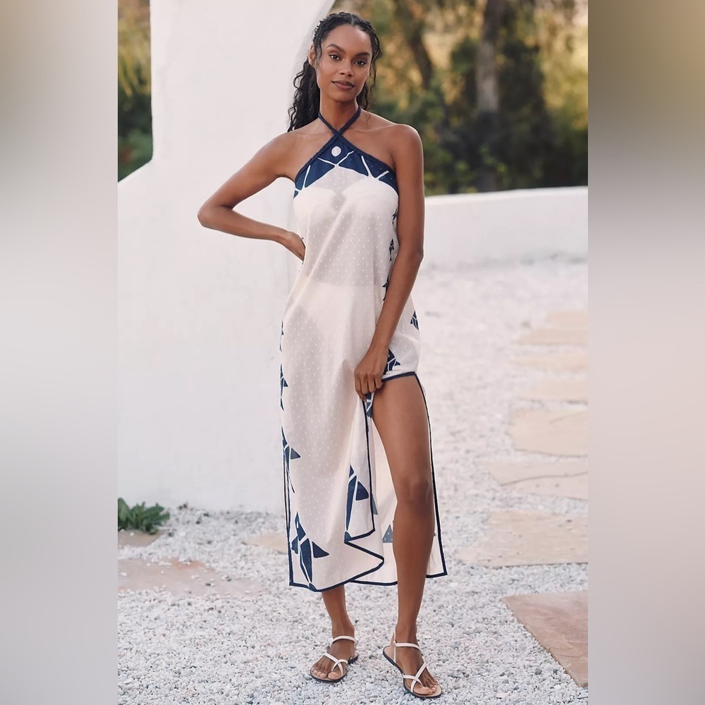 NWT! Farm Rio x Anthropologie Graphic Halter Dress - Size Medium 🏀